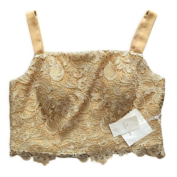 Lan Ting LT NWT Mother Of The Bride Top Womens Plus 20W Gold Lace Knit Cropped - Picture 1 of 16